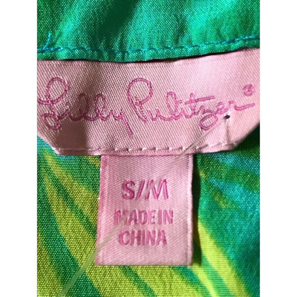 READ 100% Silk Lilly Pulitzer Blue Green Floral Beaded Women's Tunic Shirt S M - Picture 7 of 8